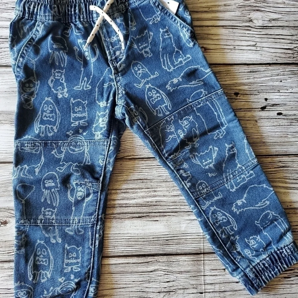 GAP Monster Print Denim Joggers NWT
